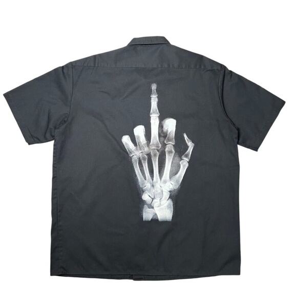 Dickies Seether Skeleton Finger Button Up Short Sleeve Shirt SIZE XL Black - Picture 2 of 10